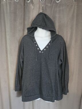 torrid 3 Dark Gray Hooded V-Neck Pullover with Grommet Detail